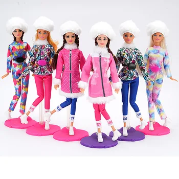 1 комплект Зимних лыжных костюмов, модная зимняя спортивная одежда, шапки для куклы Барби, аксессуары, детские игрушки для кукол 1/6 