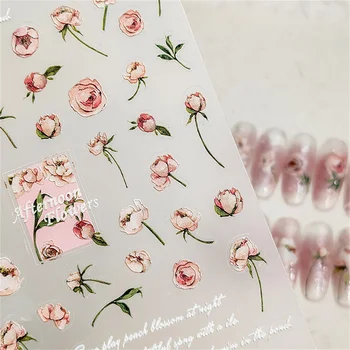 1 Лист 5D Рельефные Наклейки Для Дизайна Ногтей С Изысканным Розовым Послеполуденным Цветочным Ароматом Гель-Лак Свадебный Цветок С Гравировкой Слайдер Советы