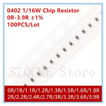 100ШТ 0402 1/16 Вт 1% Чип-резистор 0R 1R 1.1R 1.2R 1.3R 1.5R 1.8R 2R 2.2R 2.4R 2.7R 3R 3.3R 3.6R 3.9R SMD