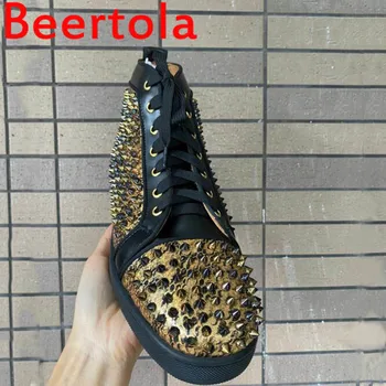 2021 Beertola, Новые мужские кроссовки, повседневная обувь на плоской подошве, мужские золотисто-черные шипы, повседневная обувь, мужская уличная мода.
