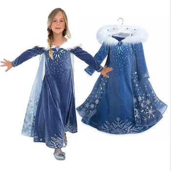 2022 Новое платье Эльзы для девочек, праздничные платья, косплей, одежда для девочек с принтом Снежной королевы, платье принцессы Эльзы на День рождения, детский костюм