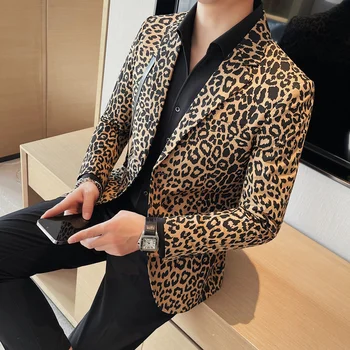 2023 костюм с леопардовым принтом Мужской приталенный повседневный однобортный дизайн пальто Новейший свободный костюм для курения S-4XL