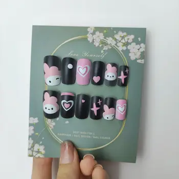 24шт Sanrio Girl Fake Nail Set Melody Многоразовый Дизайн Ногтей Kawaii Короткие Накладные Ногти Типсы Y2K Fake Nails Press on Бесплатная Доставка