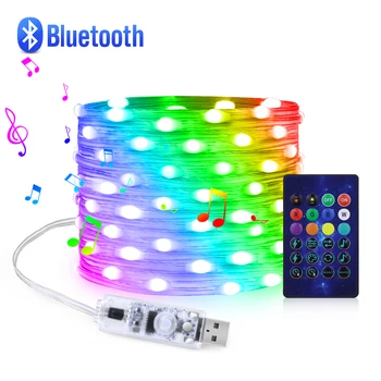 5 м 10 м 20 м USB Fairy Lights Bluetooth 5 В RGBIC Dream Color Chain Light Патио, Садовая Гирлянда, Свадьба, Рождество, Декор на Хэллоуин