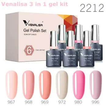 6шт Гель-лак для ногтей Venalisa One Step 3 в 1 Цветной Лак на резиновой основе Желе Розового натурального цвета Серии Nude Collection Гель