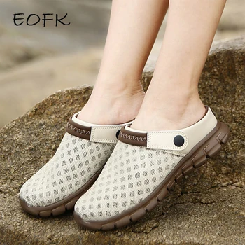 EOFK/ Летние новые модные женские босоножки из воздушной сетки, повседневная коричневая легкая пляжная уличная обувь больших размеров, женские слипоны.