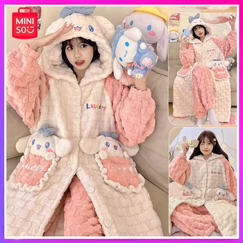 Miniso Sanrio 2023, Новая милая пижама из кораллового бархата, Осенне-зимняя ночная рубашка, Толстый длинный халат для девочек, Рождественский подарок на День рождения
