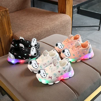 Snoopy 2022 осенняя новая детская обувь со светодиодной подсветкой, спортивная обувь для мальчиков, повседневная обувь для девочек, дышащая обувь
