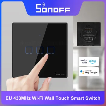 SONOFF T3EU Черный WiFi Умный Настенный Сенсорный Выключатель 433 МГц RF Пульт Дистанционного Управления По Расписанию через eWeLink Работает С Alexa Google Home