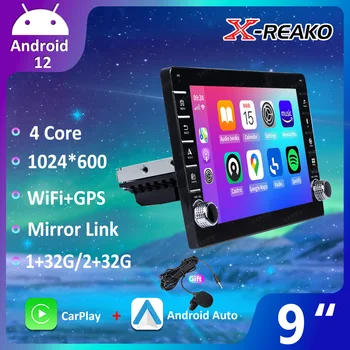 X-REAKO 1 Din 9-дюймовый Автомобильный радиоприемник Android 12 2G 32G Универсальный Мультимедийный плеер Carplay Android Auto Авторадио Стерео Bluetooth Fm