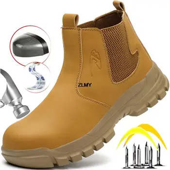ZLMY Строительные рабочие защитные ботинки, мужская рабочая обувь со стальным носком, высокая защитная обувь от проколов, мужские ботинки сварщика с защитой от искр