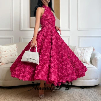 Аманда Потрясающее вечернее бальное платье с вырезом на бретельках, цветочный принт, Чайная длина, Дубай, Праздничное бальное платье на заказ