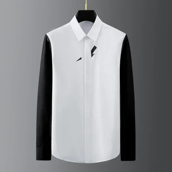 Белые мужские рубашки Minglu, Роскошные вечерние мужские рубашки с длинным рукавом и принтом Молнии, Модные Мужские рубашки Slim Fit, Повседневные рубашки 3XL