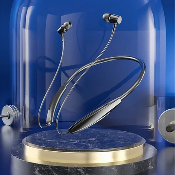 Беспроводные наушники с 3D сбалансированным звуковым эффектом V5.1 с двухъядерной диафрагмой для спортивного бега емкостью 150 мАч, установленные на шее