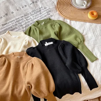 Весенне-осенний детский свитер для девочек, Южная Корея, осенне-зимняя базовая рубашка Children's Treasure с пышными рукавами