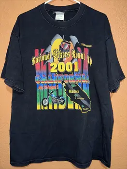 Винтажная футболка 24th Annual National Bikers Round Up 2001 California, черная, Sz XL (1)