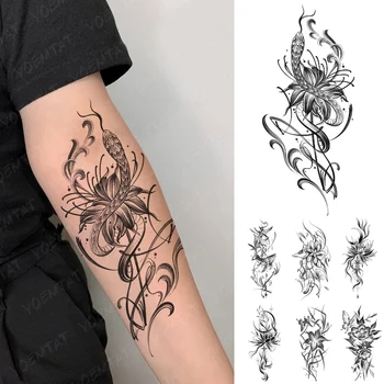 Водонепроницаемая временная татуировка, наклейка, Черный Дракон, Змея, Тотемный Цветок, Прохладный Темный стиль, Унисекс, боди-арт, искусственные татуировки на руках, Мужчины, Женщины