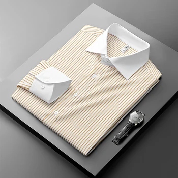 Высококачественная рубашка в контрастную полоску с длинным рукавом, мужская осенняя новая роскошная британская повседневная рубашка, устойчивая к морщинам, удобная рубашка