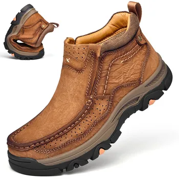 Высококачественные мужские ботинки, уличная обувь для скалолазания, мотоциклетные ботинки из натуральной кожи, повседневные мужские ботинки без застежки, Большие размеры 38-48