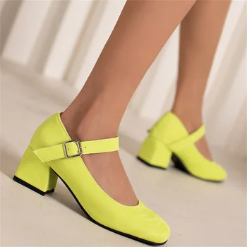 Женская обувь на высоком каблуке 2023 года, новые элегантные туфли-лодочки, удобные женские тонкие туфли на массивном каблуке с пряжкой и мелким носком, Дропшиппинг