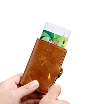 Женский Мужской блокирующий Rfid-кошелек из натуральной кожи, деловой Алюминиевый Держатель для кредитных карт, кошелек с автоматическим выдвижением, 3 цвета