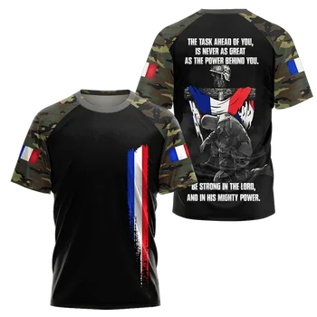 Камуфляж Армии Франции Мужская Женская футболка Commando ARMY-VETERAN 3D Special Forces, тактические рубашки с коротким рукавом, мужская одежда