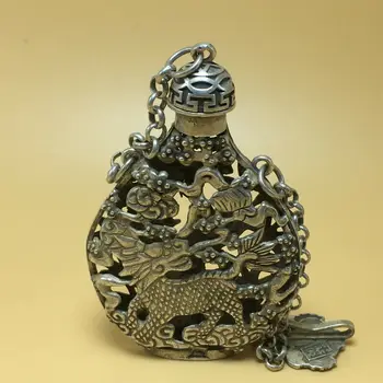 китайско-тибетское серебро, старая медь, ручная резьба, статуэтка Кирин Феникс, табакерка