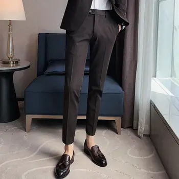 Летние костюмные брюки длиной до щиколоток, мужские брюки из ледяного шелка в корейском стиле, строгие мужские брюки 2023, Новая Корейская одежда G147