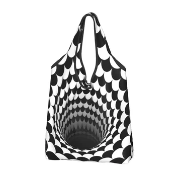 Милая оптическая иллюзия, Черная дыра, весы, сумка для покупок, портативная геометрическая Черно-белая сумка для покупок, сумка для покупок