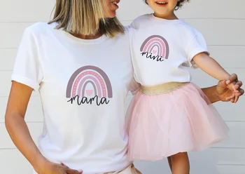 Мини-футболка для мамы с короткими рукавами для девочек с буквенным и радужным принтом, мягкая хлопковая рубашка 