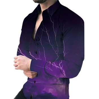 Модная мужская рубашка с фиолетовой молнией, пуговица с лацканами в полоску неправильной строчки, высококачественный мягкий материал, Дизайнерский дизайн 2023 года, Новинка