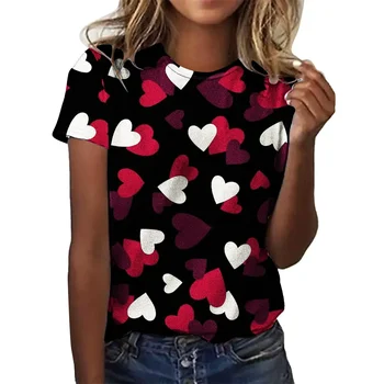 Модная футболка с 3D-принтом Heart Graphics для женской уличной одежды с круглым вырезом, футболка может быть настроена в соответствии с фотографиями