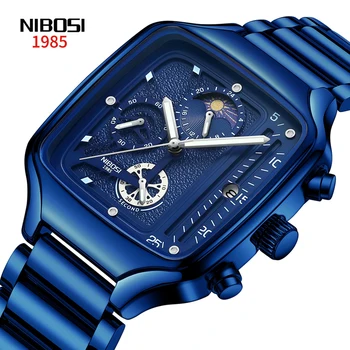 Модные квадратные кварцевые часы бренда NIBOSI для мужчин, водонепроницаемые роскошные часы с хронографом, мужские Relogio Masculino