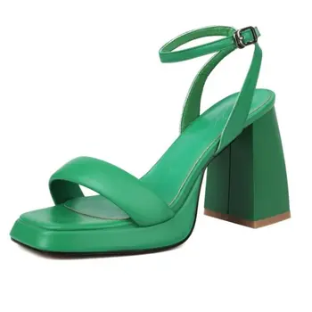 Модные сандалии-гладиаторы Женская летняя обувь на платформе с ремешками Зеленые Белые Женские босоножки на высоком каблуке Вьетнамки большого размера 45