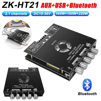 Модуль цифрового усилителя ZK-HT21 с сабвуфером TDA7498E Модуль Усилителя мощности звука DC15-36V 160WX2 + 220W, совместимый с Bluetooth