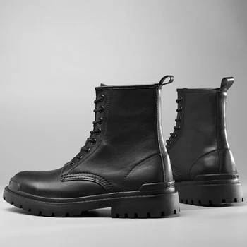 Мужские зимние и осенние новые кожаные британские мужские ботинки для инструментов, однотонные ботинки, дышащие модные ботинки с толстой подошвой, модные универсальные