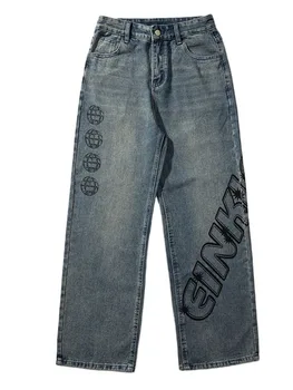 Мужские свободные мешковатые джинсы, прямые брюки Homme, классические джинсы с карманами-карго, байкерские джинсовые брюки, повседневные брюки для танцев на скейтборде