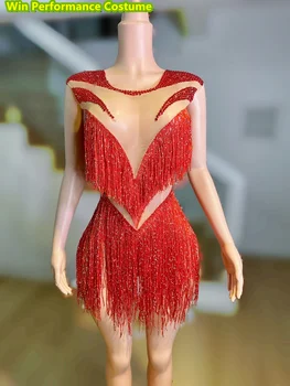 Мэйчжоу Многоцветный Перспективный Сетчатый эластичный комбинезон с бриллиантовой кисточкой для латиноамериканских танцев, одежда для выступлений на сцене