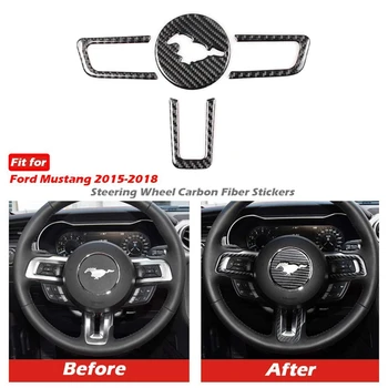 Настоящее Углеродное Волокно Вставка На Рулевое Колесо Декоративная Крышка Эмблема Наклейка для Ford Mustang 2015-2017 4шт