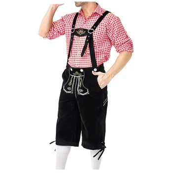 Немецкие костюмы на Октоберфест, мужчины, Традиционное Баварское пиво, Мужская рубашка, Комбинезон, Шорты, Комплект для Косплея, Праздничный костюм на Хэллоуин