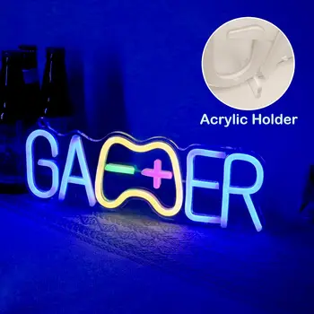 Неоновая вывеска геймера, акриловая светодиодная лампа с питанием от USB, игровой контроллер с сине-желтой подсветкой, Декор стен дома, Классный день рождения