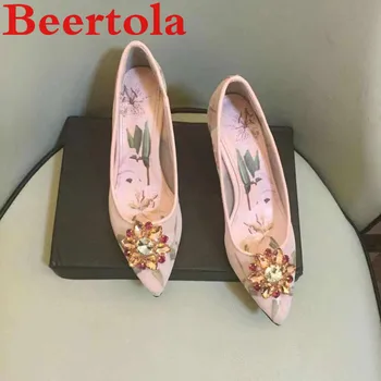 Новые розовые женские туфли-лодочки с сетчатым принтом Лилии, свадебные туфли с острым носком, женские осенние туфли на высоком каблуке с хрустальным цветком, Laides, Mary Janes