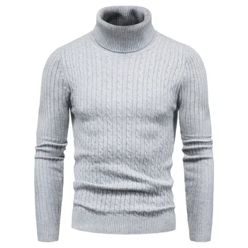 Осенне-зимний теплый модный однотонный свитер с высоким воротом, мужской свитер, тонкий пуловер, мужской вязаный свитер, нижняя рубашка