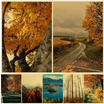 Плакат с осенним пейзажем, картина на холсте, Кленовый лист, природный пейзаж, настенное искусство, украшение гостиной, домашний декор