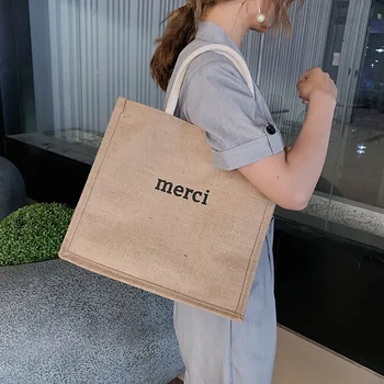 Повседневные женские льняные сумки с надписью, брендовые дизайнерские сумки для покупок большой емкости, Женские пляжные дорожные сумки через плечо