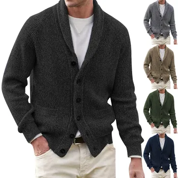 Повседневный кардиган для мужчин, однобортные однотонные деловые мужские вязаные кардиганы, новый зимний модный свитер Hombre