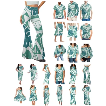 Полинезийская Тонга Гавайи Фиджи Гуам Самоа Одежда с татуировками племени Понпеи, женское платье, мужская рубашка в тон, Одежда для любителей зеленого цвета