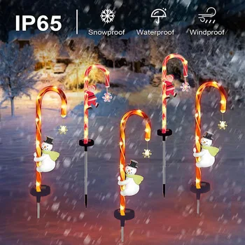 Рождественское украшение из леденцовой трости, солнечный Санта, светодиодный светильник, снеговик, водонепроницаемый садовый декор, солнечный светильник для газона