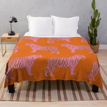 Розово-оранжевое покрывало с рисунком тигра, универсальное роскошное одеяло