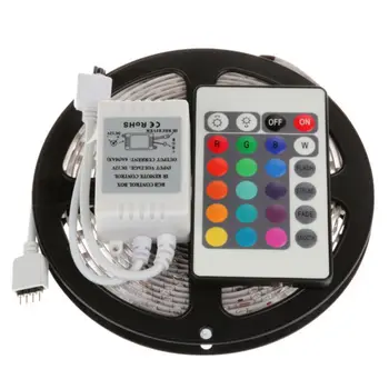 Светодиодная лента RGB SMD 5 м 3528 300 светодиодов, 60 светодиодов/ м, водонепроницаемая, 12 В + 24-клавишный ИК-пульт дистанционного управления